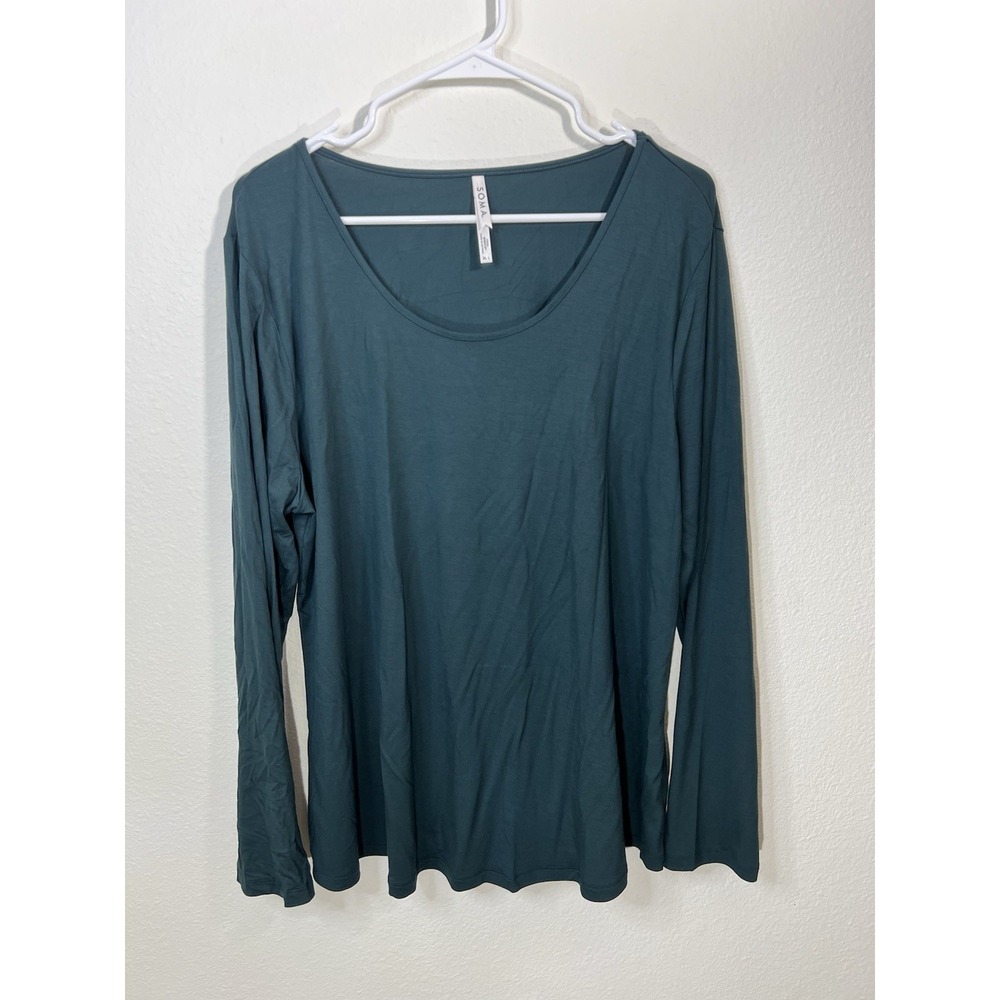 Soma XL L Cool Nights Scoop Neck PJ Top Only Green Long Sleeve Soft